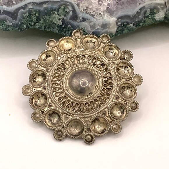 Norwegian Norway Round Traditional Wedding SØLJE' Pin Brooch 830 Silver J852 - Picture 2 of 6